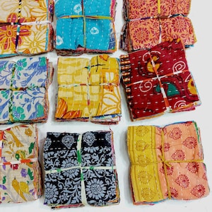 Bohemian kantha Handmade Quilt Patch Scraps 20 Pcs Indian Fabric Square pack- Quilting squares-Kantha Quilts-Kantha Fabric your new projects