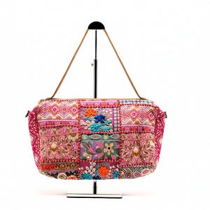 Handmade Maroon Cotton Handbag, Women Ethnic Purse, Boho Style Shoulder Bag, Button Loop Closure, Small Everyday Bag