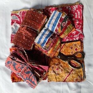 Vintage Kantha Fabric Scraps Bundle, Recycled Cotton Kantha Pieces, Assorted Patchwork Fabric, Quilting Scrap Pack 20 pcs
