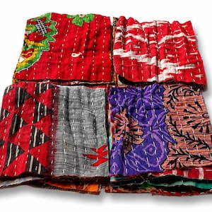 20 pcs Kantha Quilt Fabric Bundle, Recycled Cotton Kantha Scraps, Vintage Indian Fabric for Sewing, Quilting, Slow Stitch, DIY Crafts