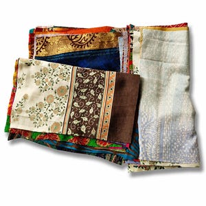 20 pcs Vintage Silk Scraps Bundle, Recycled Silk Fabric Remnants, Mixed Silk Pieces for Sewing, Patchwork, Embroidery, DIY Craft Supplies