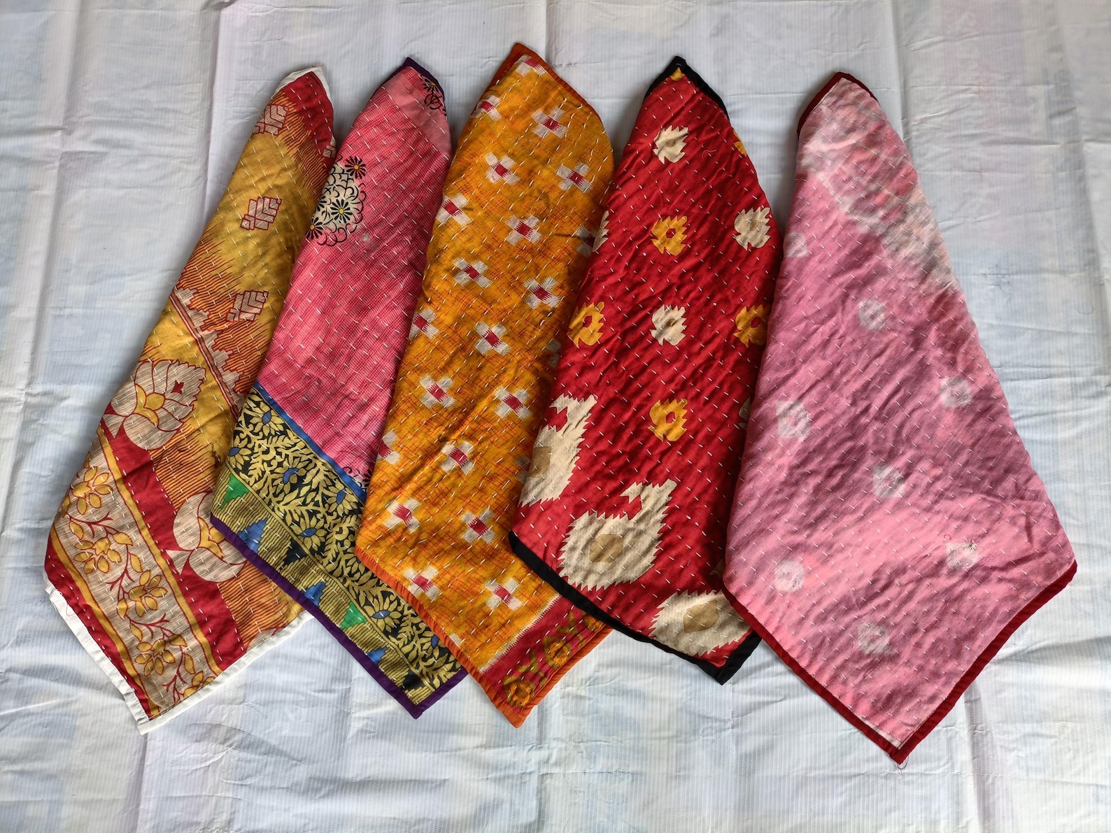 Kantha Kitchen Towel 5pcs set – Colorful Boho Tea Towels, vintage kantha towel