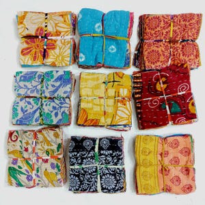 Vintage kantha Handmade Quilt Patch Scraps 20 Pcs Indian Fabric Square pack- Quilting squares-Kantha Quilts-Kantha Fabric your new projects