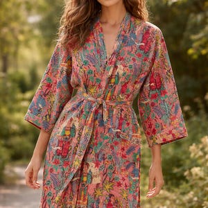 Boho Kantha Kimono Jacket, Vintage Patchwork Coat, Handmade Indian Jacket, Sustainable Fashion, Festival Kimono Cardigan