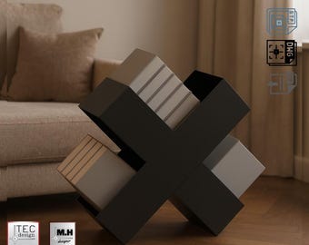 Estantería metálica moderna en forma de X / Decoración minimalista para sala de estar / Estante de estilo industrial / STEP-DXF