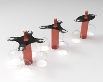 Wine Glass  Bottle Holder DXF SVG, Metal & Wood Wine Rack Design, Table Wine Stand Laser Cut Files, Gift for Wine Lover