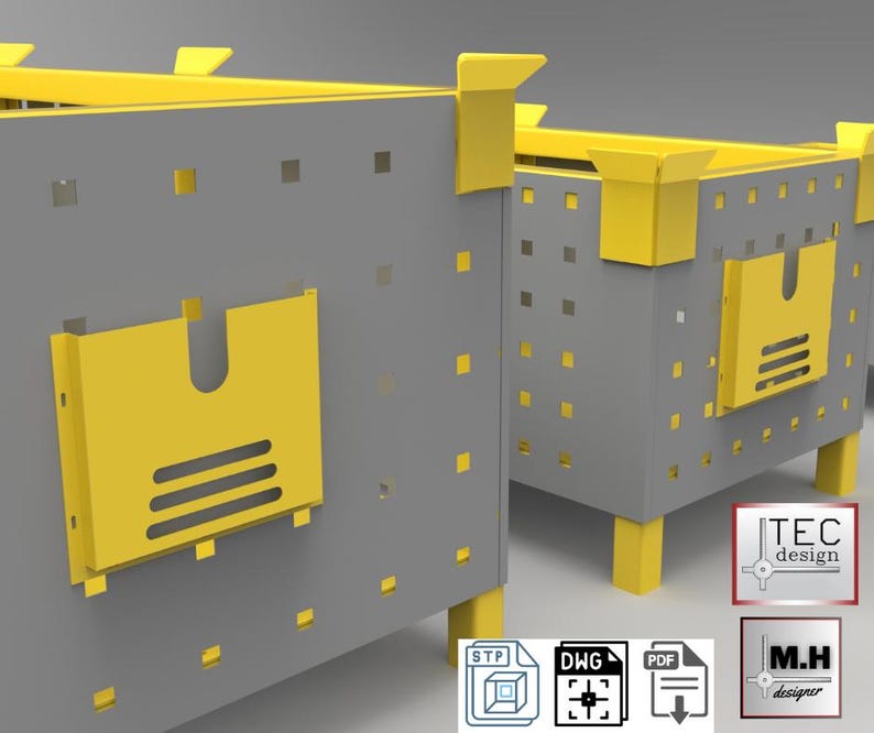 Stackable Storage Bin Plans Metal, Industrial Storage Box DXF DWG Files ...