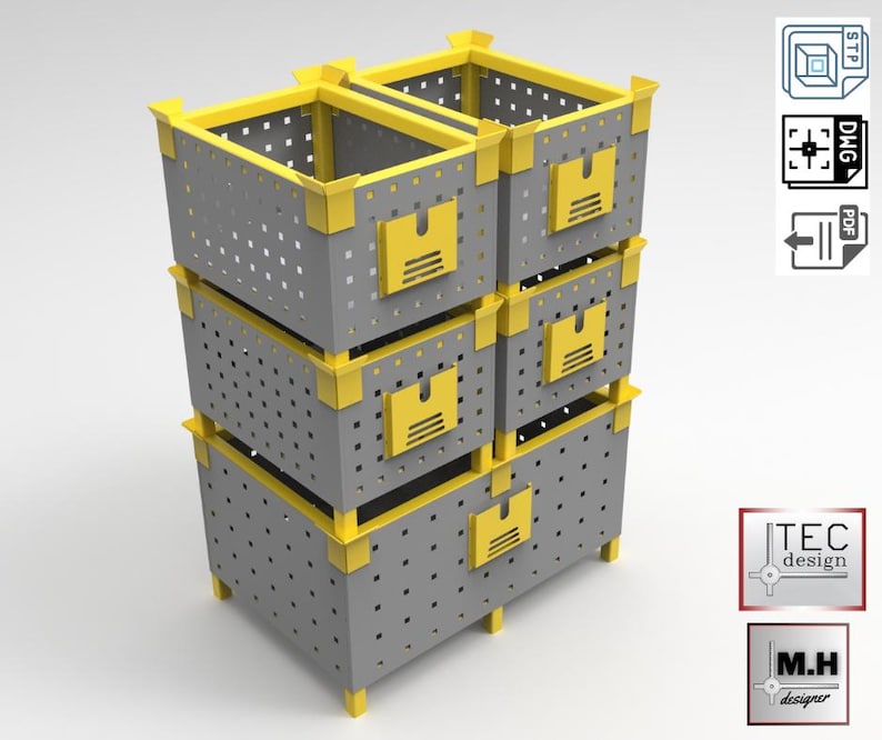 Stackable Storage Bin Plans Metal, Industrial Storage Box DXF DWG Files ...