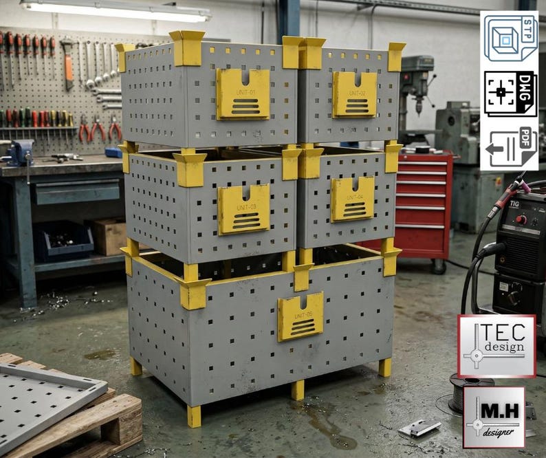 Stackable Storage Bin Plans Metal, Industrial Storage Box DXF DWG Files ...
