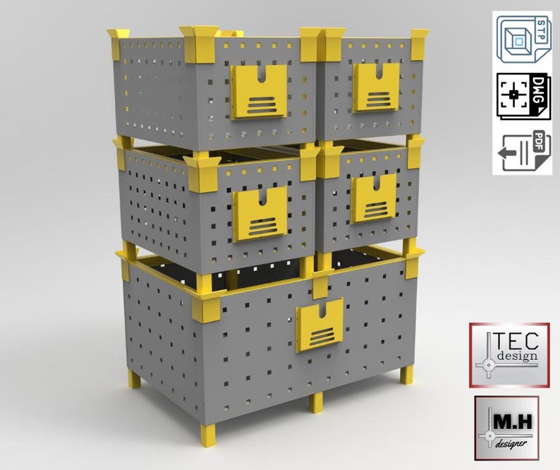 Stackable Storage Bin Plans Metal, Industrial Storage Box DXF DWG Files ...