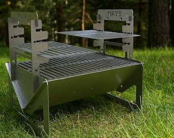 Fogata modular con sistema de parrilla ajustable