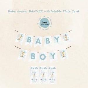 Bearbeitbare Babyparty-Girlande, minimalistisches Babypartydekor, bearbeitbare und druckbare Jungen-Duschgirlande, DIY in Canva, Giraffendesign