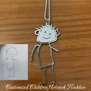 Personalized Kids Drawing Chain Necklace, Customized Children Artwork Necklace, Kids Art Photo Logo Jewelry，Custom Actual Kids Drawing