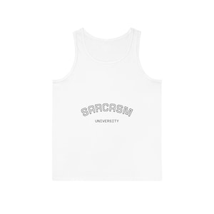 Sarcasm University Unisex Softstyle™ Tank Top, Funny Graphic Tee, Gift for Sarcasm Lovers, Summer Wear, Casual Outfit