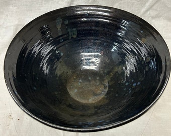 Shiny Black Stoneware Mixing Serving Bowl