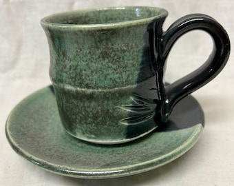 Porcelain Espresso Cup and Saucer Green and Black