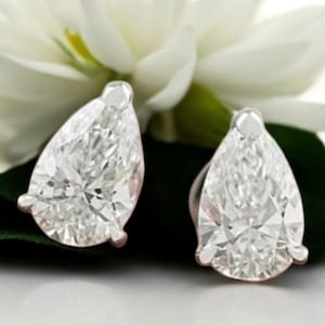 3 CT Pear Cut Moissanite Earrings, Dainty Solitaire Earring Stud Earring Silver Earrings Wedding - Anniversary Gift Birthday Gift for Her