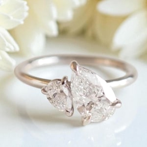 Pear Cut Toi Et Moi Moissanite Ring You and Me Diamond Engagement Ring Silver Two Stone Proposal Ring Anniversary-wedding Ring Gift for Her