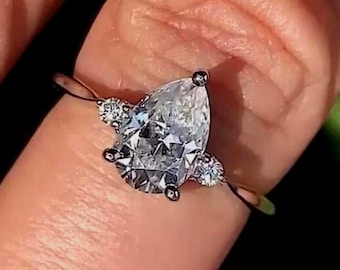 Anello a tre pietre con diamanti sintetici a taglio a pera, gioiello per proposta di fidanzamento, regalo di anniversario