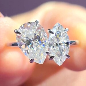 Toi Et Moi Moissanite Engagement Ring Two Stone Vintage Ring  Silver Ring  Promise Ring Dainty Proposal Ring Anniversary Ring Gift For Women