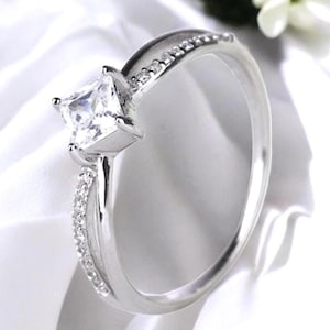 Princess Cut Moissanite Ring Twisted Shank Ring Engagement Ring Minimalist Promise Ring Anniversary - Wedding Ring Silver Ring Gift for Her