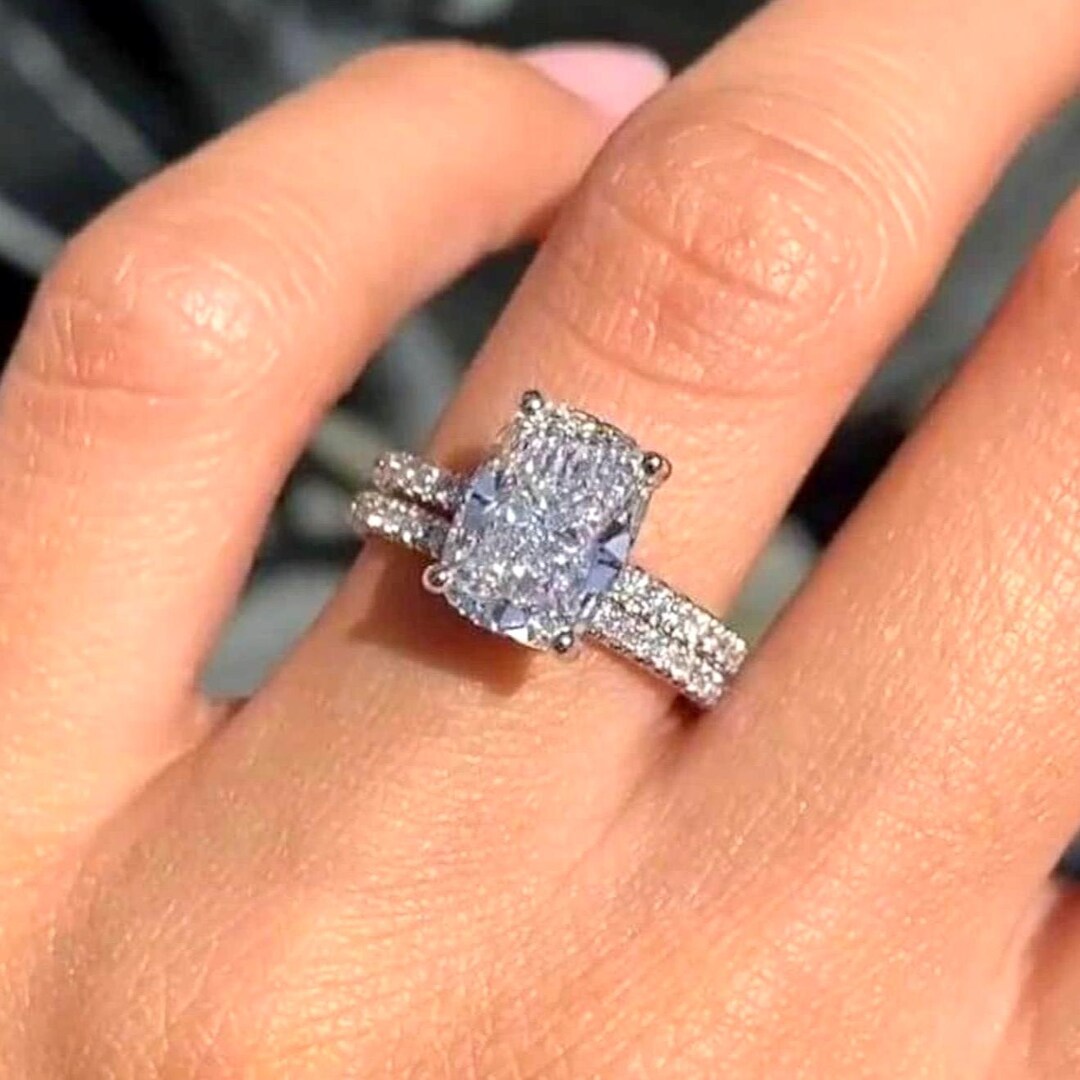 3 CT Radiant Cut Moissanite Bridal Set With Hidden Halo Engagement Ring ...