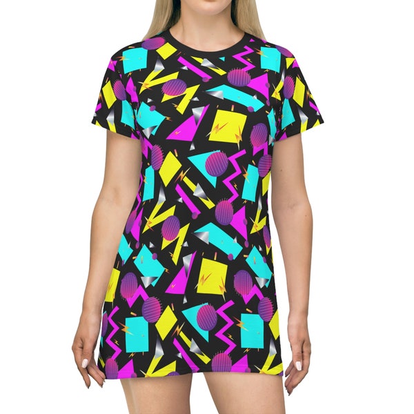 Super Rad Retro 80's Style T-Shirt Dress | Party | Festival | Rave | Radical | Lasers | Dayglow | Neon