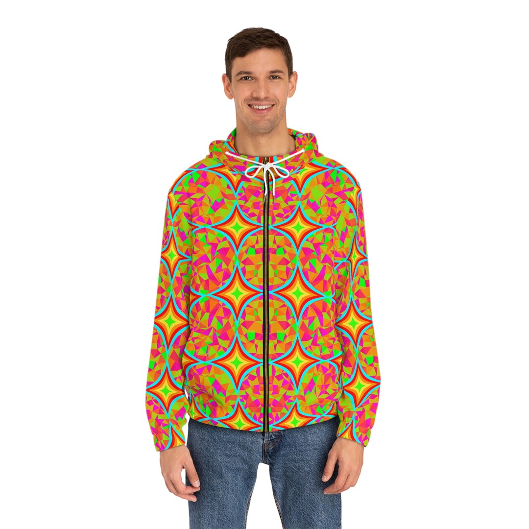 Rainbow Kaleidoscope Men's Fullzip Hoodie Rad Neon Etsy