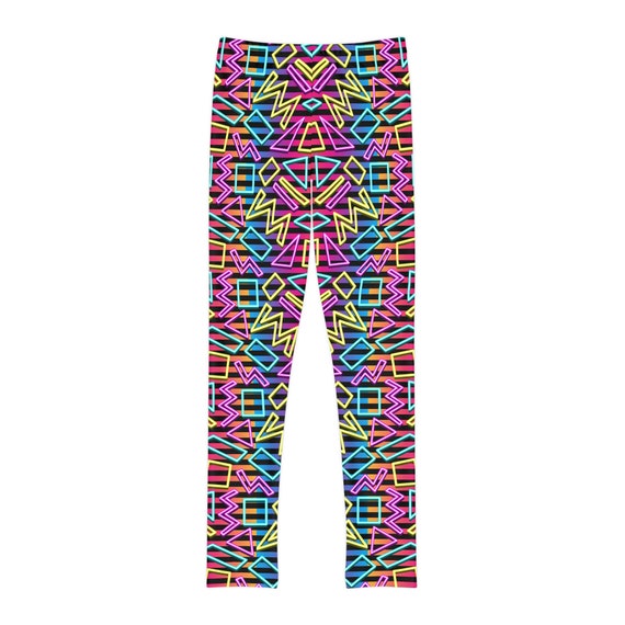 Youth Retro 1980s Style Stretchy Leggings 80s Party Festival Yoga Exercise  Festie 