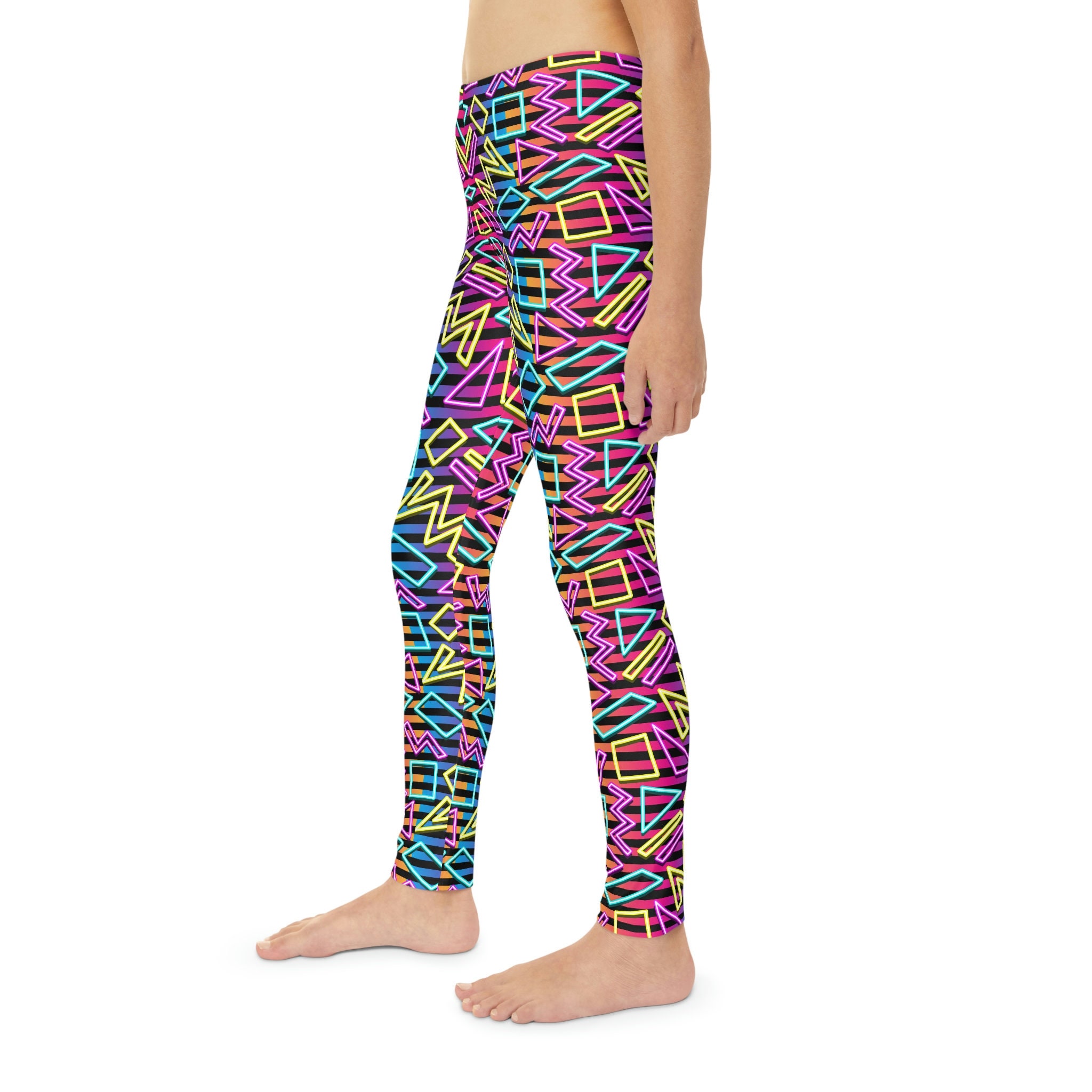 Youth Retro 1980s Style Stretchy Leggings 80s Party Festival Yoga Exercise  Festie 