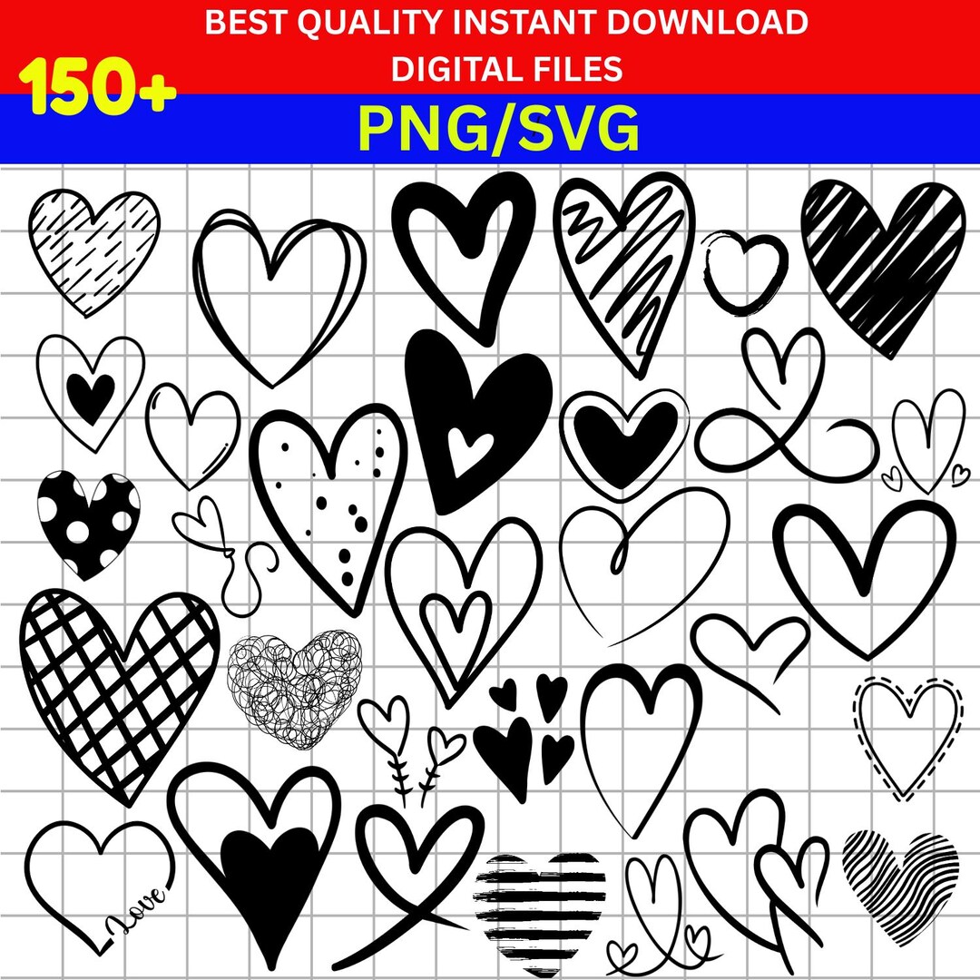 Hand Drawn Heart SVG Bundle: Doodle & Sketch Designs (PNG, Cricut) - Etsy