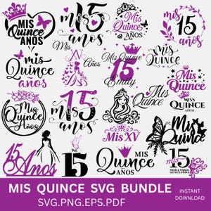 Quinceanera SVG-bundel: Mis Quince Anos, Sweet 15 Designs (digitale download)