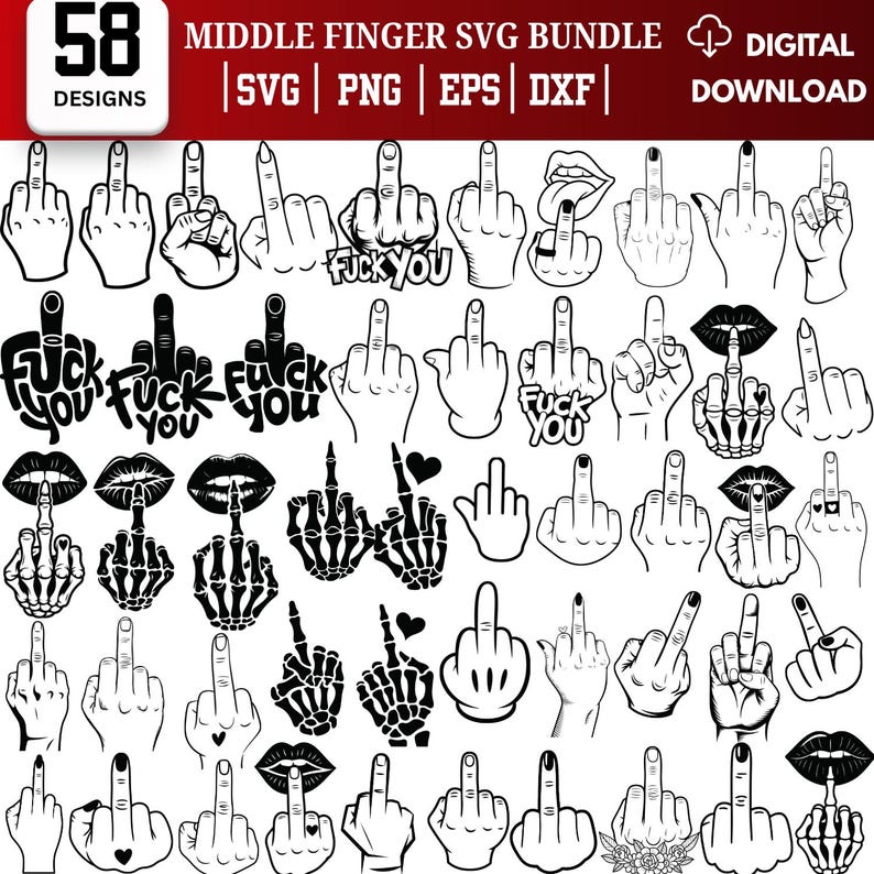 Middle Finger Dxf File Middle Finger SVG Bundle, Edgy Clipart, Skeleton Hand (digital Download ...