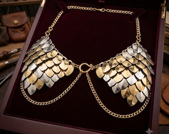 Handcrafted Scale Mail Bra Top, Gold Silver Metal Armor, Ren Faire Costume