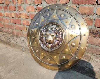 Medieval Lion Shield – Brass Antique Finished Metal Wall Decor (22 inches)