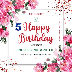 5 Floral Birthday greetings cards l Floral Card l wishing card l digital download l instant Digital download