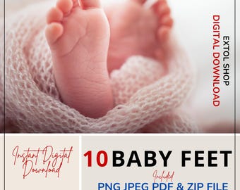 10 Babyfuß-Cliparts im Paket | PNG, JPG, PDF | Druckvorlagen | Extol Shop | Babyfußabdruck | Sofortiger digitaler Download