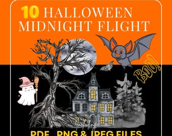 10 Mitternachtsflug-Grußkarten l PNG JPG PDF l Mystische Halloween-Kunst l Extol Shop l Digitaldruck l sofortiger digitaler Download