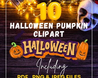10 Halloween Kürbis Clipart l PNG JPG PDF l Gruselige Aquarell Designs l Extol Shop l Digitaldruck l sofortiger digitaler Download