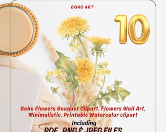 10 Boho-Blumenstrauß-Cliparts | PNG, JPG, PDF | Minimalistisches, abstraktes Set zum Ausdrucken | Extol Shop | Digitaldruck | Sofortiger digitaler Download