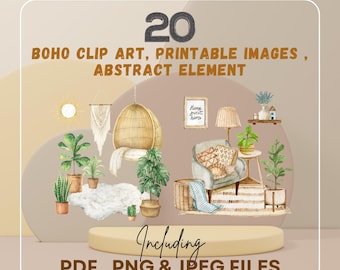 20 Boho ClipArt l PNG JPG PDF l Minimalistisches abstraktes Druckbares Set l Extol Shop l Digitaldruck l Sofortiger digitaler Download