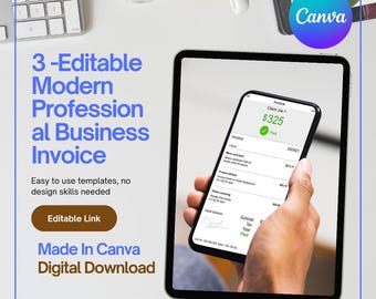 3 individuell anpassbare Canva-Rechnungsvorlagen | Canva-Rechnungsformular | Digitaldruck | Individuell anpassbare Rechnungsvorlage | Sofortiger digitaler Download