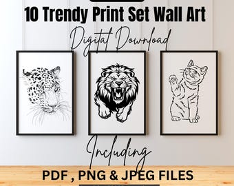 10 trendige Kunstdrucke (3er-Set) | PNG, JPG, PDF | Katze, Löwe, Leopard | Extol Shop | Digitaldruck | Sofortiger Download