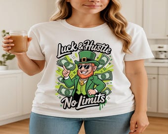 Luck & Hustle T-Shirt • Keine Grenzen Kobold Geld Grafik • Lustiges irisches Shamrock St Patrick's Day T-Shirt für Männer und Frauen