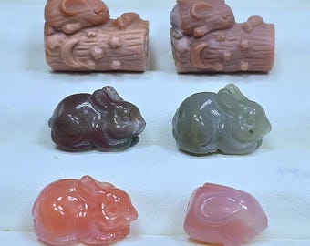 Alashan & Jelly Agate Bunny Rabbit Charm- Carved Bead Alxa