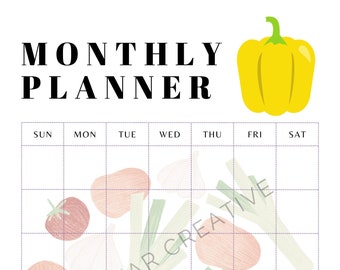Planificador mensual imprimible de frutas y verduras / Descarga digital