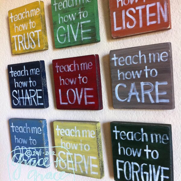 RESERVED for STACEY Canvas- SET of 9 - "Teach Me"  Blocks -Nursery Art- Child's Room, Home Decor, Faith Based Art