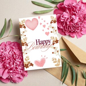 Cartão de aniversário para impressão | Mensagem de feliz aniversário dobrável | Download digital em PDF 5x7"