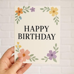 Tarjeta de cumpleaños imprimible / Saludo floral de feliz cumpleaños / Descarga instantánea / Tamaño carta de EE. UU.