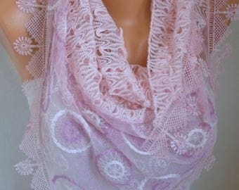 Pink Filet & Lace triangular Scarf,Wedding Shawl Bridesmaid Gift Gift Ideas For Her Women's Fashion Accessories